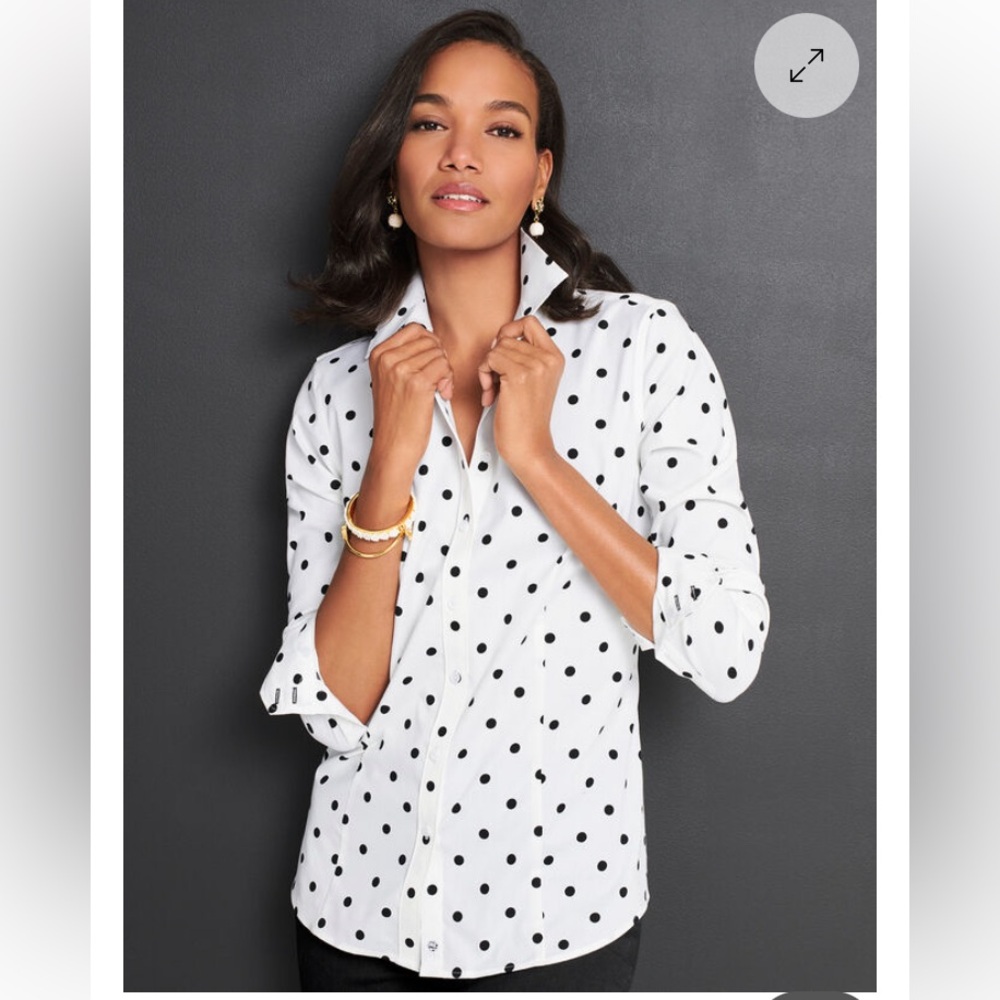 Talbots Perfect No Iron Polka Dot Button Down Shirt Sz 10